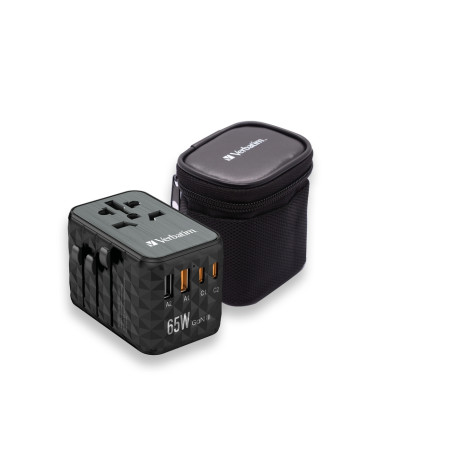 Адаптер Verbatim UTA-05 GaN III Universal Travel Adapter with 2 x USB-C PD 65W & QC 4+  - 32120