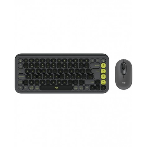 Комплект клавиатура и мишка Logitech - POP ICON COMBO, безжичен, Graphite & Green