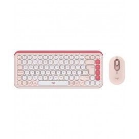  Комплект клавиатура и мишка Logitech - POP ICON COMBO, безжичен, Rose & Off White