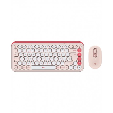 Комплект клавиатура и мишка Logitech - POP ICON COMBO, безжичен, Rose & Off White