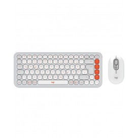  Комплект клавиатура и мишка Logitech - POP ICON COMBO, безжичен, Off White & Orange