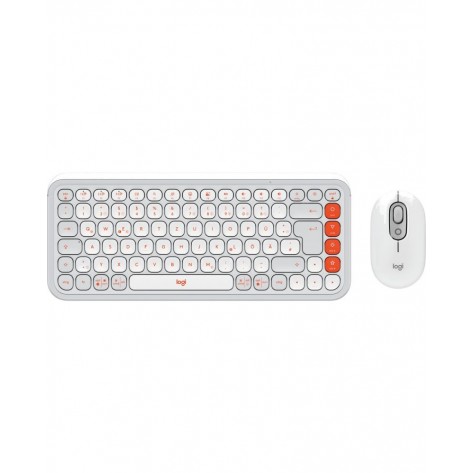 Комплект клавиатура и мишка Logitech - POP ICON COMBO, безжичен, Off White & Orange