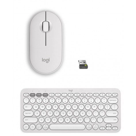 Комплект клавиатура Logitech K380s + мишка Logitech M350s, бели