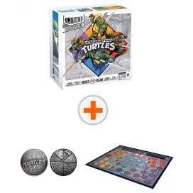 Комплект настолна игра Unmatched Adventures: Teenage Mutant Ninja Turtles с промо монета и подложка Комплект настолна игра Unmatched Adventures: Teenage Mutant Ninja Turtles с промо монета и подложка