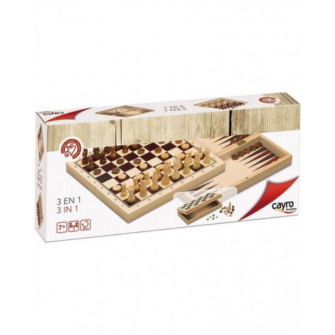 Комплект настолни игри 3 в 1 - Шах, Табла и Дама