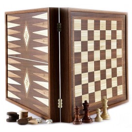  Комплект шах и табла Manopoulos - Цвят орех, 41 x 41 cm