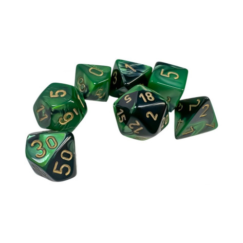 Комплект зарове Chessex Gemini Black-Green/Gold Polyhedral (7 бр.)