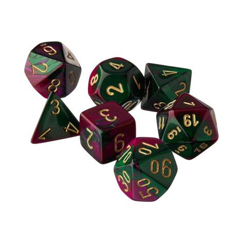 Комплект зарове Chessex Gemini Green-Purple/Gold Polyhedral (7 бр.)