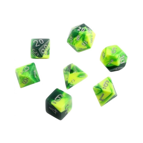 Комплект зарове Chessex Gemini Green-Yellow/Silver Polyhedral (7 бр.)