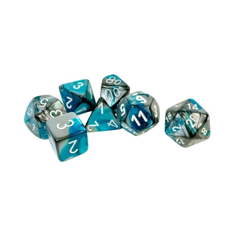Комплект зарове Chessex Gemini Steel-Teal/White Polyhedral (7 бр.)