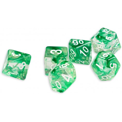 Комплект зарове Dice4Friends Transparent - Nebula Green, 7 броя