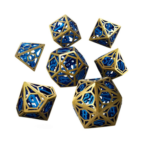 Комплект зарове GlassStaff - Hollow Metal RPG Dice Set, Azure Crown (7 бр.)