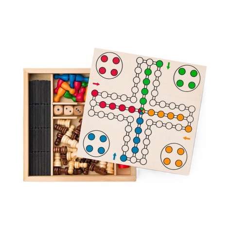 Магнитен комплект игри 4 в 1 - Шах, Дама, Домино, Не се сърди човече и 6 зарчета