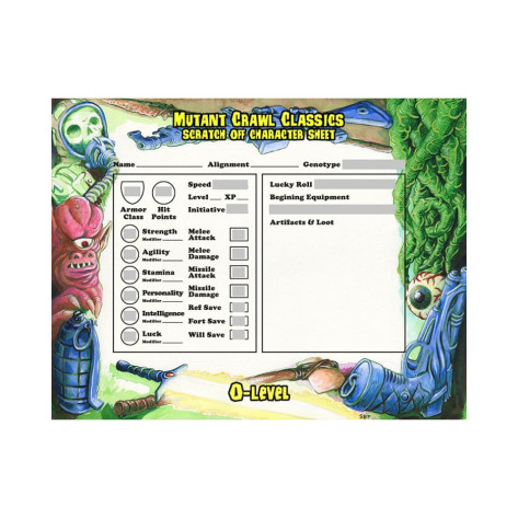 Аксесоар за ролева игра Mutant Crawl Classics RPG: 0-Level Scratch Off Character Sheets