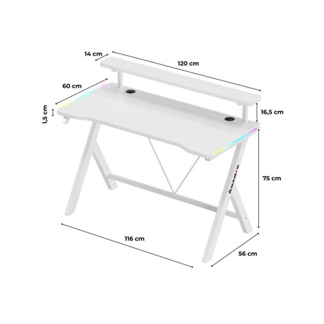 Гейминг бюро Huzaro – Hero 1.9 RGB, 120 x 60 cm, бяло