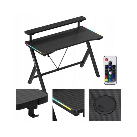 Гейминг бюро Huzaro – Hero 1.9 RGB, 120 x 60 cm, черен