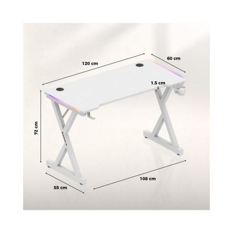 Гейминг бюро Huzaro – Hero 2.3 RGB, 120 x 60 cm, бял