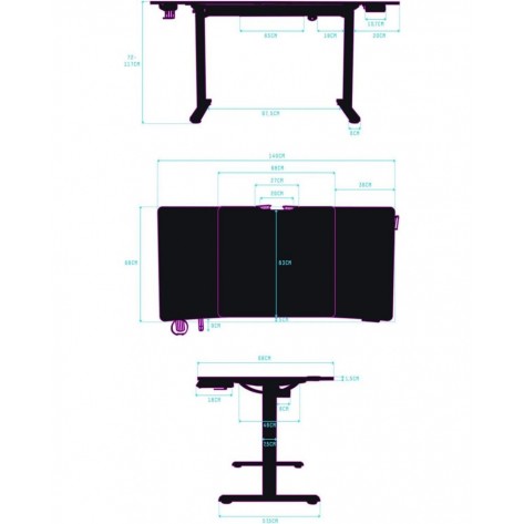Гейминг бюро Ultradesk - Level V2 Blank, 72-117 cm, черно