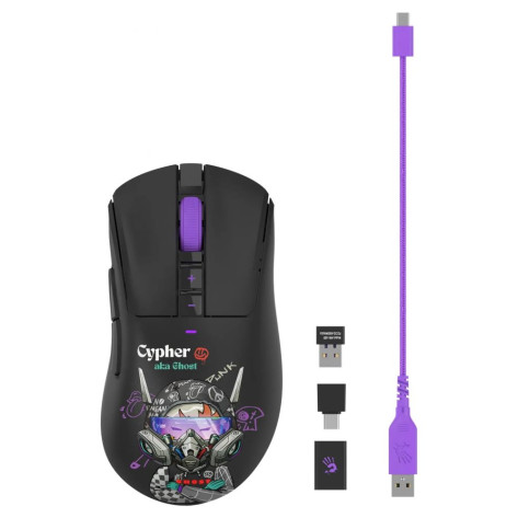 Гейминг мишка A4Tech - Bloody R73 Pro Cypher Ghost, оптична, безжична, черна