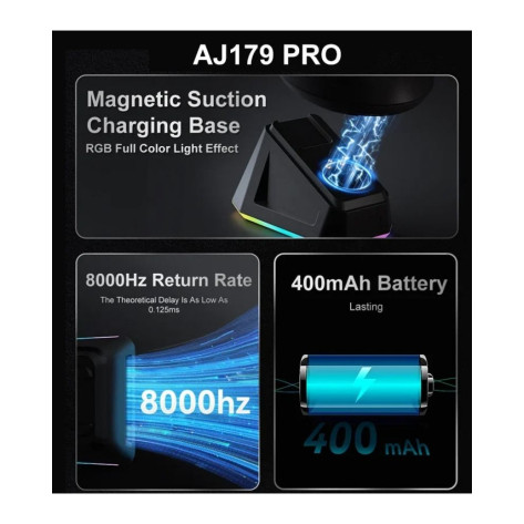 Гейминг мишка Ajazz - AJ179 Pro, 8K, оптична, безжична, черна