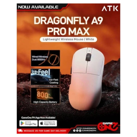 Гейминг мишка ATK - A9 Pro Max 2.0, 8K, оптична, безжична, бяла