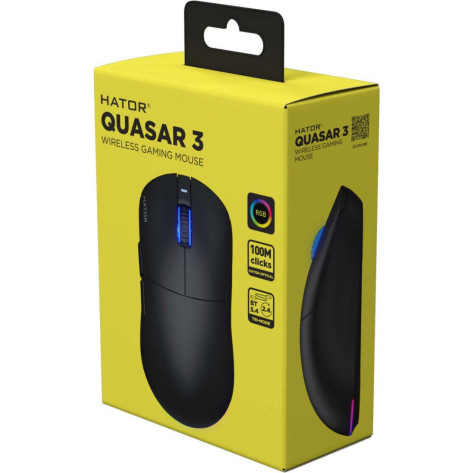 Гейминг мишка Hator - Quasar 3 Wireless, оптична, безжична, RGB, черна