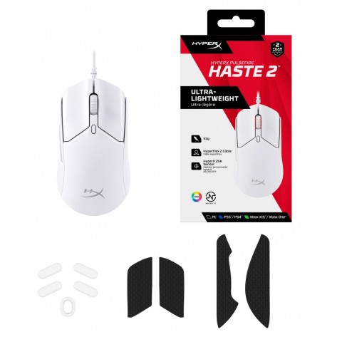 Гейминг мишка HyperX - Pulsefire Haste 2, оптична , бяла