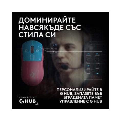 Гейминг мишка Logitech - Pro X3 Superstrike, безжична, оптична, розова