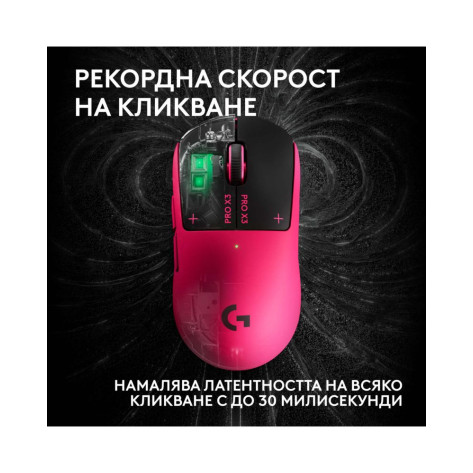 Гейминг мишка Logitech - Pro X3 Superstrike, безжична, оптична, розова