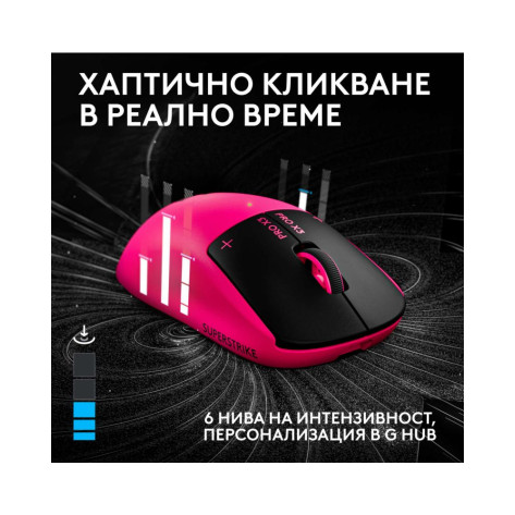 Гейминг мишка Logitech - Pro X3 Superstrike, безжична, оптична, розова