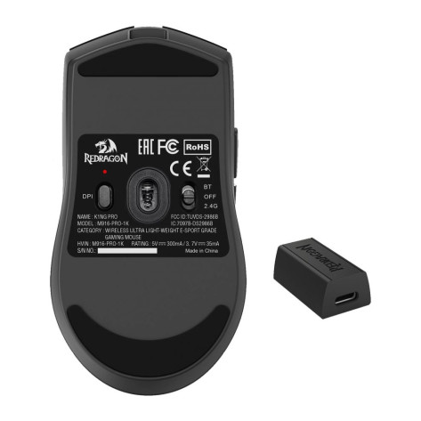 Гейминг мишка Redragon - K1NG 4K PRO, M916-PRO-4K, оптична, безжична, черна
