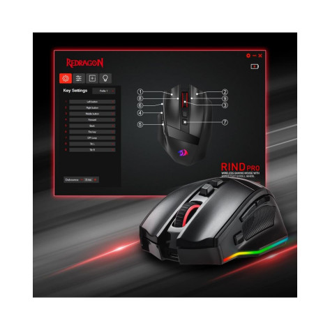 Гейминг мишка Redragon - Rind Pro M813, оптична, безжична, RGB, черна