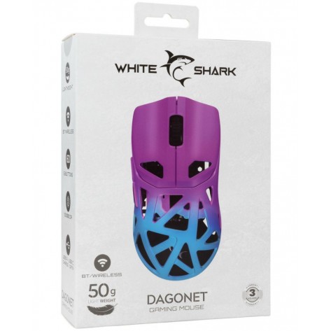 Гейминг мишка White Shark - Dagonet, оптична, безжична, черна/лилава