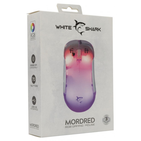 Гейминг мишка White Shark - Mordred, оптична, бяла