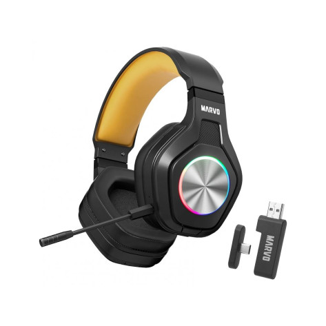 Гейминг слушалки Marvo - Pulz 80W, безжични, черни/жълти