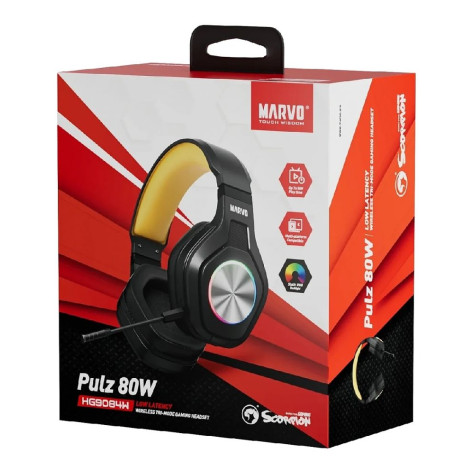 Гейминг слушалки Marvo - Pulz 80W, безжични, черни/жълти