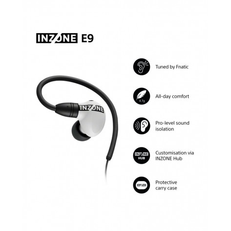 Гейминг Слушалки Sony INZONE E9, Tuned by Fnatic, in-ear, USB-C, бели