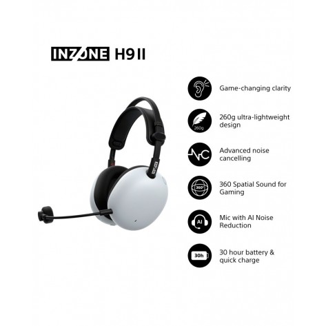 Гейминг слушалки Sony Inzone H9 II, ANC, Tuned by Fnatic, безжични, бели