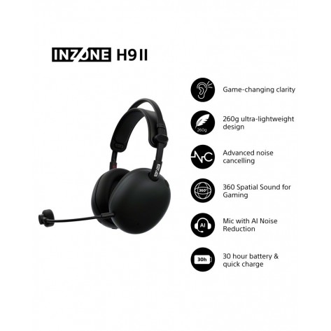 Гейминг слушалки Sony Inzone H9 II, ANC, Tuned by Fnatic, безжични, черни