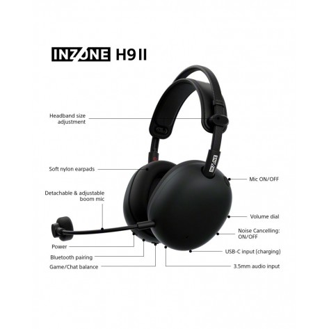 Гейминг слушалки Sony Inzone H9 II, ANC, Tuned by Fnatic, безжични, черни