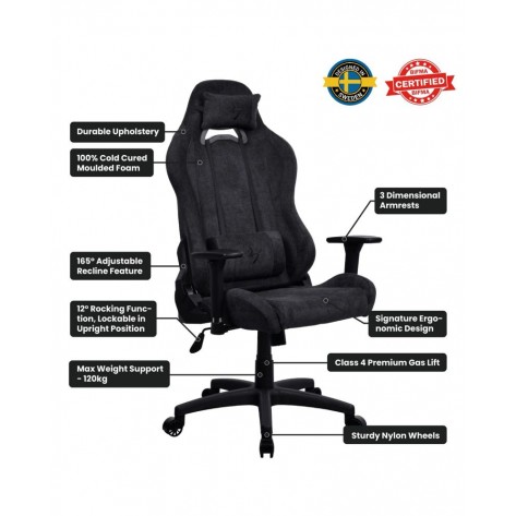 Гейминг стол Arozzi - Torretta Soft Fabric v2, черен