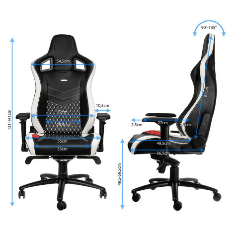 Гейминг стол noblechairs - EPIC, естествена кожа, черен/бял/червен