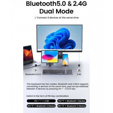 Клавиатура Ugreen - KU005, безжична, сива/черна