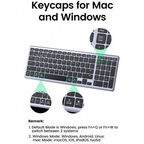 Клавиатура Ugreen - KU005, безжична, сива/черна