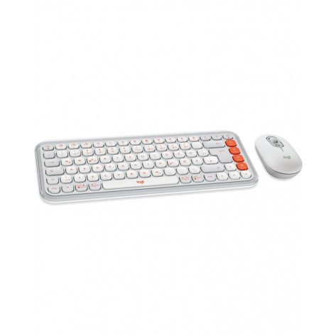 Комплект клавиатура и мишка Logitech - POP ICON COMBO, безжичен, Off White & Orange