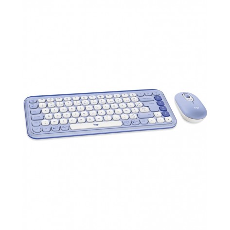 Комплект клавиатура и мишка Logitech - POP ICON COMBO, безжичен, Lilac & Off White