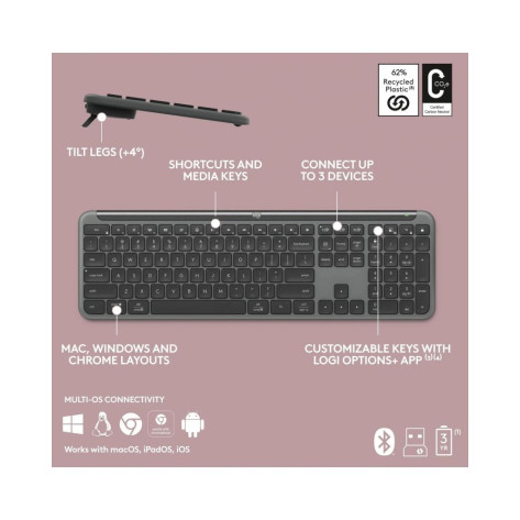 Комплект клавиатура и мишка Logitech - Signature Slim Combo, MK950, безжичен, графит