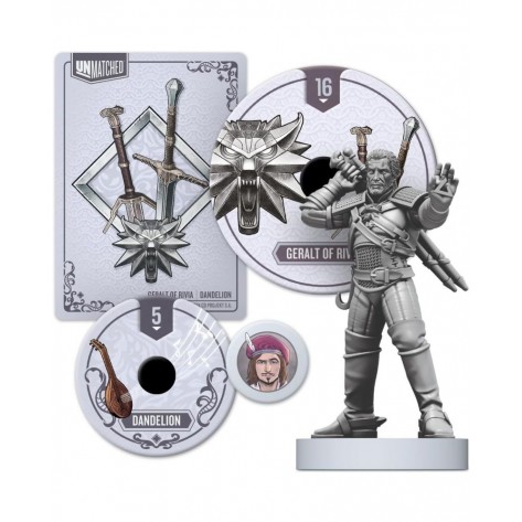 Комплект настолни игри Unmatched: The Witcher Realms Fall и Steel and Silver с промо карти и фигура