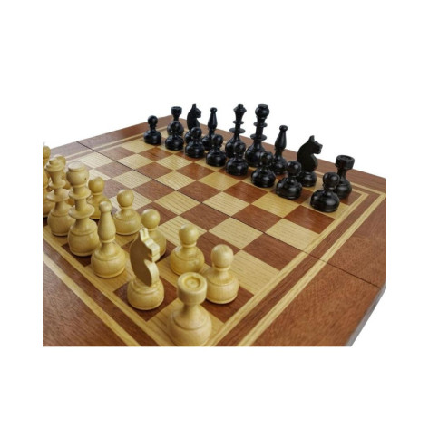 Комплект шах и табла Oreshak Handmade - Ръчна изработка от махагонов и буков фурнир, 48 x 48 cm