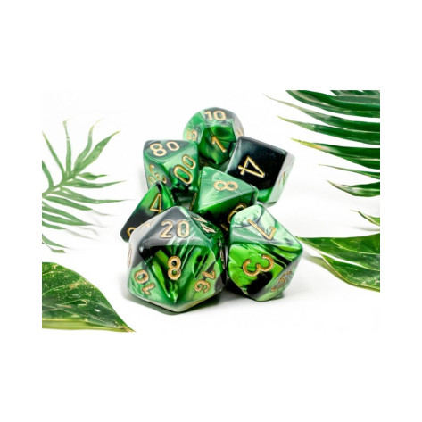 Комплект зарове Chessex Gemini Black-Green/Gold Polyhedral (7 бр.)